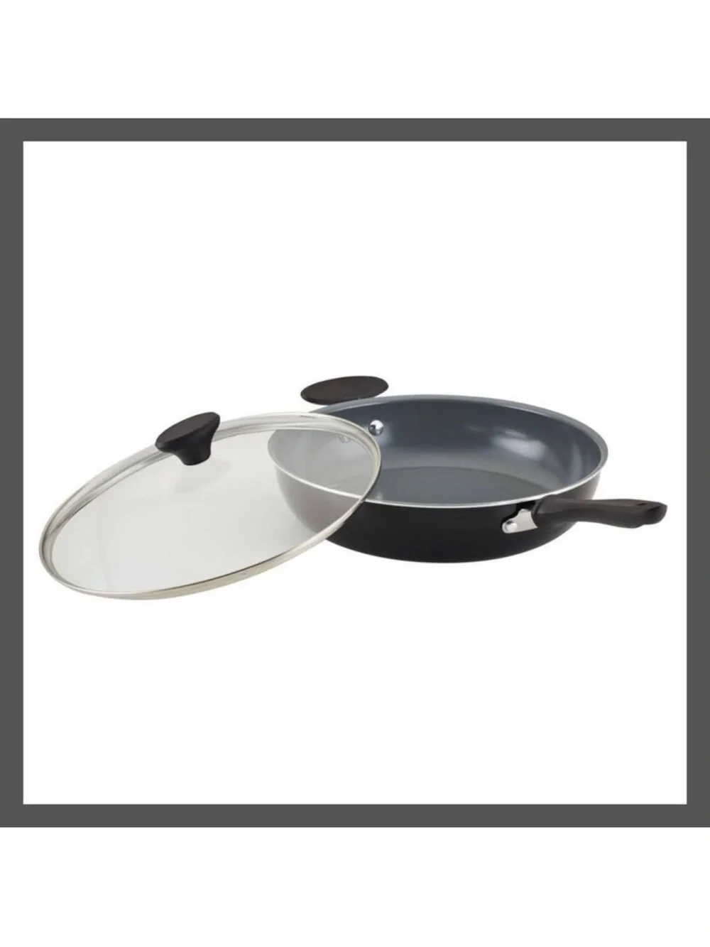 Farberware - Aluminum Ceramic Deep Skillet Cookware Black/Gray